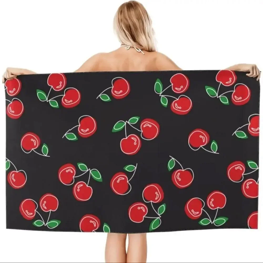 Black microfiber Towel with Red Cherry Print